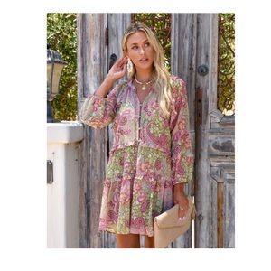 NWOT VICI Paisley Metallic Tiered Babydoll Dress